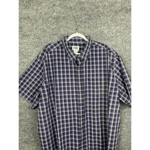 Harbor Bay HB Shirt Men's 3XLT Plaid Shortsleeve Blue White and Orange Casual